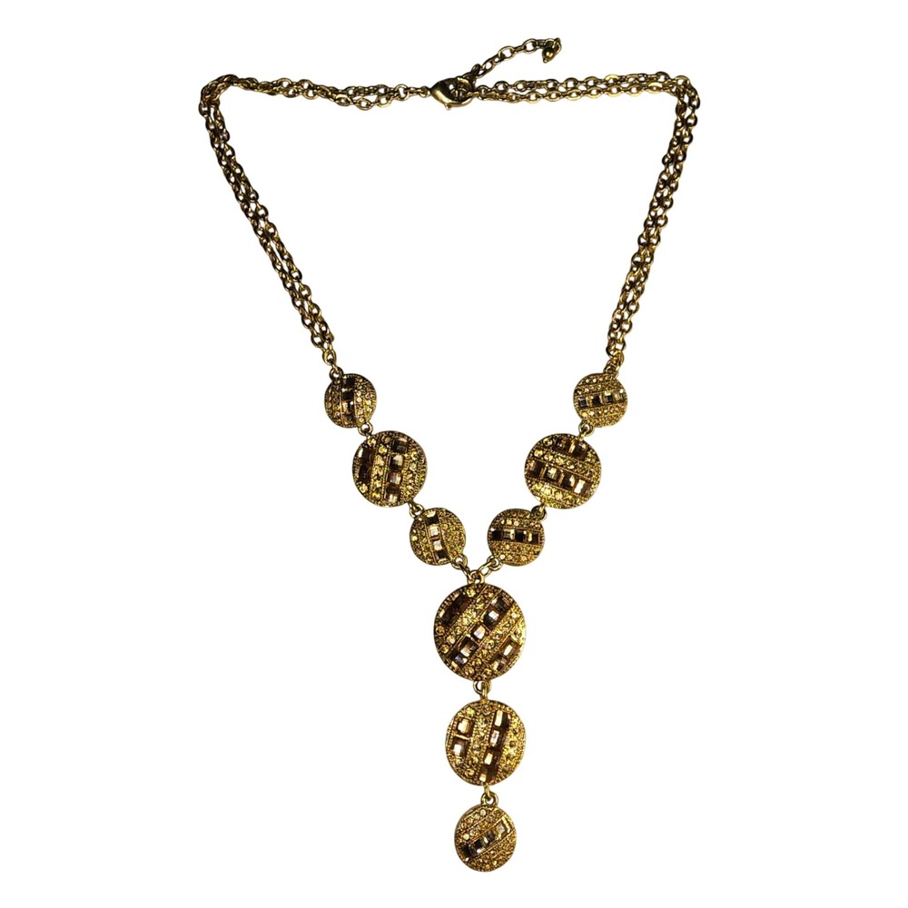 Vintage Gold‎ Tone Amber Crystal Tiered Statement Necklace Art Deco Style